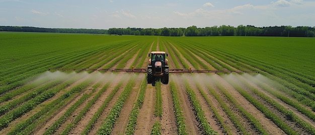 Traktor rozpylający pestycydy na polu