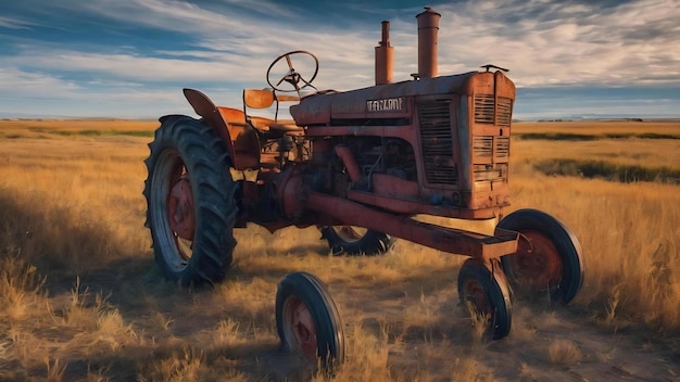 Traktor zabytkowy porzucony w dolinie rzeki Frenchman w pobliżu Eastend Saskatchewan