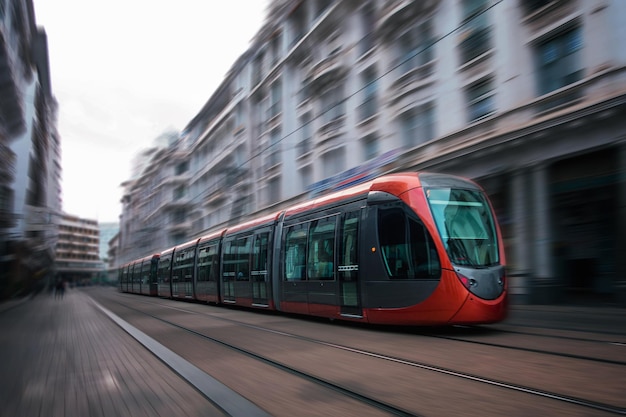 Tramwaj na ulicy w mieście