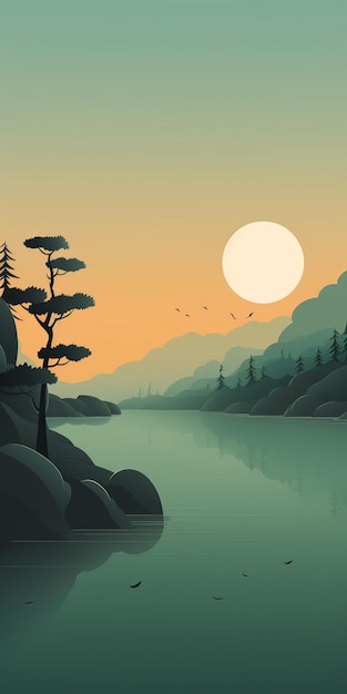 Tranquil Inlet minimalistyczna ilustracja krajobrazu dla mobilnych tapet