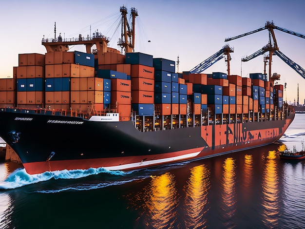 Transport oceaniczny statek towarowy pełen kontenerów tapeta tło Generatywna AI