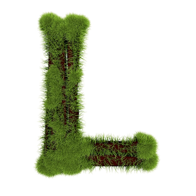 Trawa litera L na białym tle. Symbol pokryte zielonej trawie. Eko list. ilustracja 3D.
