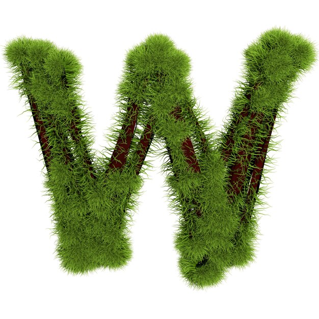 Trawa litera W na białym tle. Symbol pokryte zielonej trawie. Eko list. ilustracja 3D.
