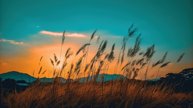 trawa zachód słońca niebo trawa phragmites trzcina trawa rodzina trzcina trawa