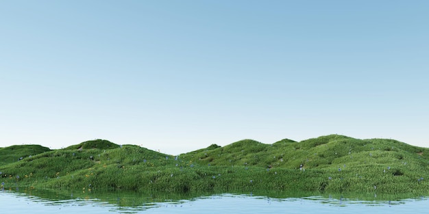 Zdjęcie trawa zielony łąka krajobraz podłoga ogród tło. trawka zielonym łąki woda jeziorze pejzaż podłoga