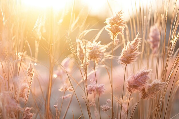 Trawiaste pole z świecącym słońcem