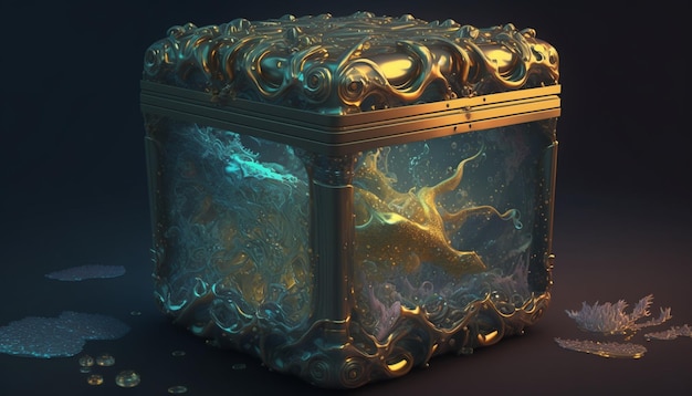 Treasure_box_sea_water_effect_Generative_ai Generacyjna sztuczna inteligencja