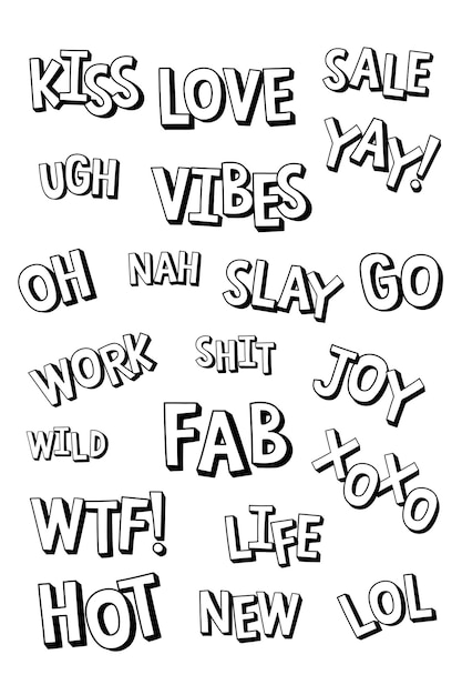 Trendy cool words typography png set