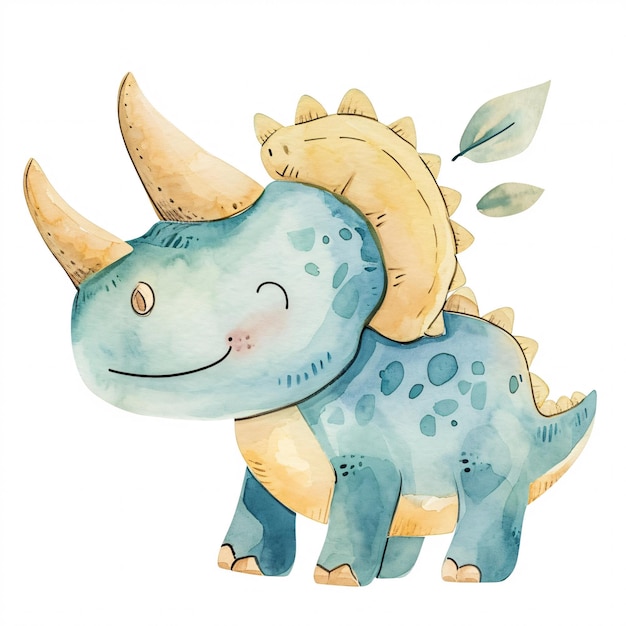 Zdjęcie triceratops dinozaur postać z kreskówek akwarel ręcznie wykonany styl ilustracja klipart