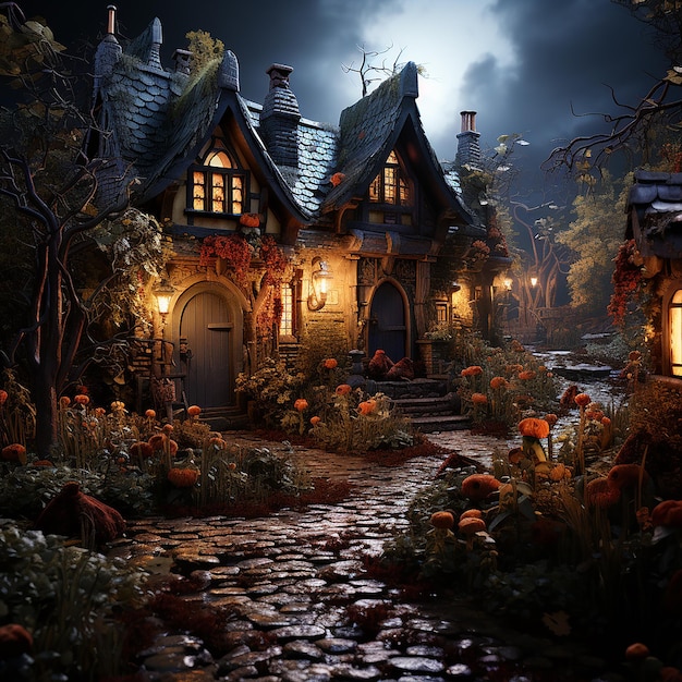 TrickorTreat Night Halloweenowe tło z nietoperzami czarownic i dyniowymi przysmakami