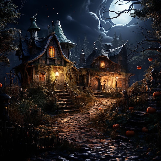 TrickorTreat Night Halloweenowe tło z nietoperzami czarownic i dyniowymi przysmakami