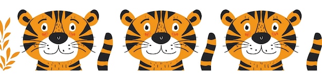 Trio zabawnych ilustracji tygrysa w żywym stylu kreskówki