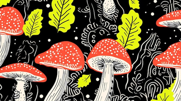 Trippy Mushroom Dream Psychedelic Retro Pattern Generatywna sztuczna inteligencja