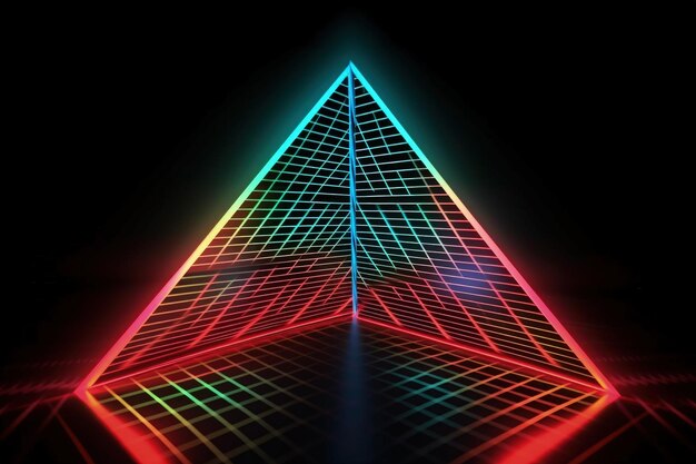 Trójkątna ilustracja kształtu i neonowe światła retro kolory vaporwave Generative AI