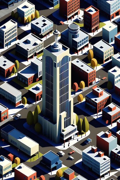 trójwymiarowa architektura izometryczna z Seattle City w USA i widoki perspektywiczne generatywne AI