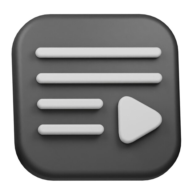 Trójwymiarowa ikona playlisty wyizolowana na białym tle