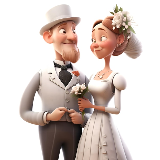 Zdjęcie trójwymiarowa ilustracja panny młodej i pana młodego w dzień ślubu