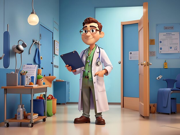 Trójwymiarowa inteligentna postać lekarza z kreskówki