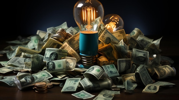 Zdjęcie trójwymiarowa koncepcja rachunku za energię elektryczną z pojęciem oszczędzania kosztów zilustrowaną ikoną rachunku zakupowego