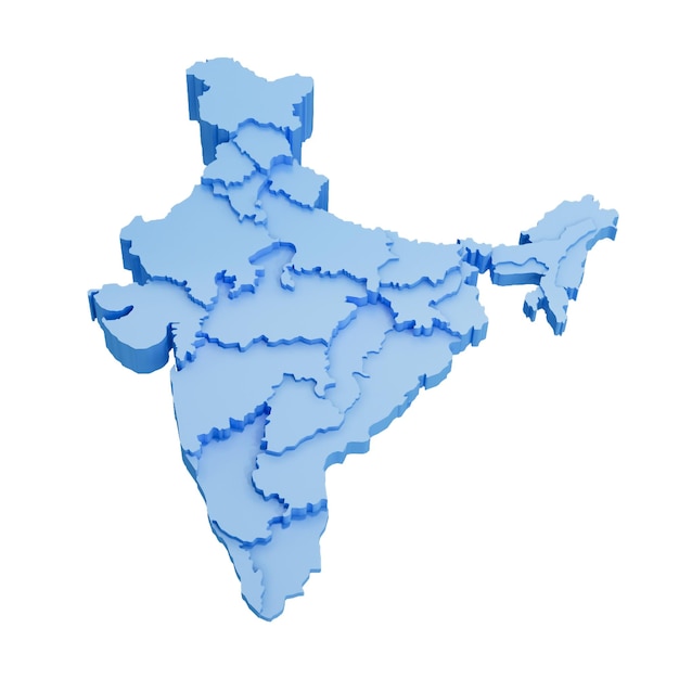 Trójwymiarowa mapa Indii na białym tle 3d ilustracji
