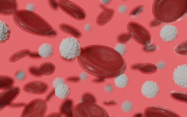 Trójwymiarowa, medycznie dokładna ilustracja zbyt dużej liczby białych krwinek z powodu białaczki
