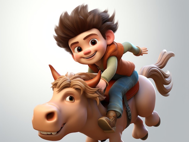 Trójwymiarowa postać przedstawia dziecko na koniach potwora