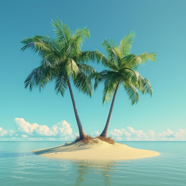 Trójwymiarowa sztuka o spokojnej tropikalnej wyspie otoczonej palmami