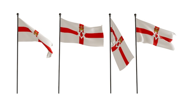 Zdjęcie trójwymiarowe flagi irlandii północnej z czterech typów flaga irlandii półniczej na białym tle 3d ilustrator