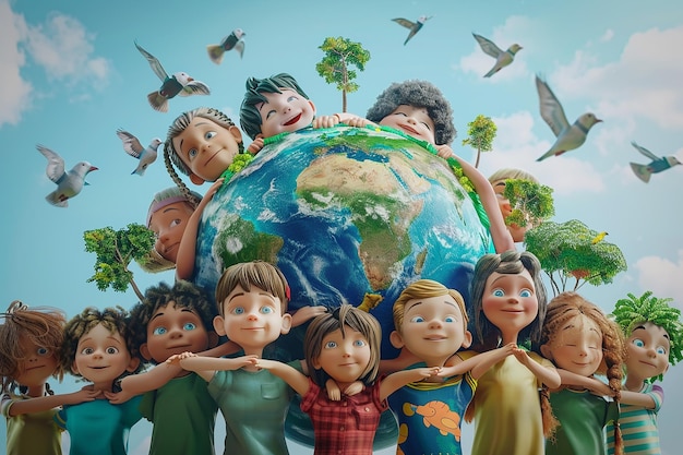Trójwymiarowe obrazy Międzynarodowego Dnia Matki Ziemi w celu podniesienia świadomości na temat ochrony przyrody