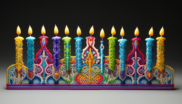 Trójwymiarowe, wielobarwne haftowanie menorah Hanukkah