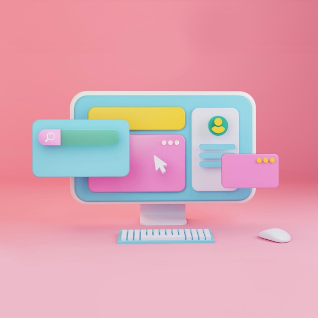 Trójwymiarowy interfejs strony internetowej i przeglądarka internetowa SEO Optymalizacja koncepcji analitycznej 3d renderowanie interfejs komputera mac