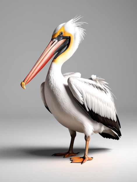 Zdjęcie trójwymiarowy obraz ptaka pelikana na białym tle