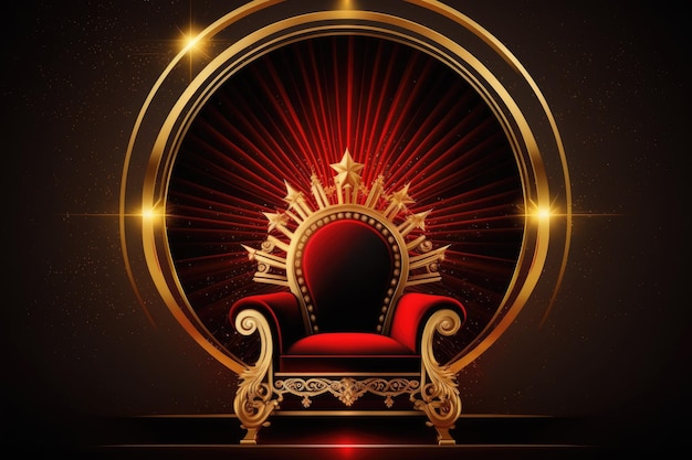 Tron VIP Czerwony tron królewski Czerwone krzesło królewskie na czerwonym i czarnym tle