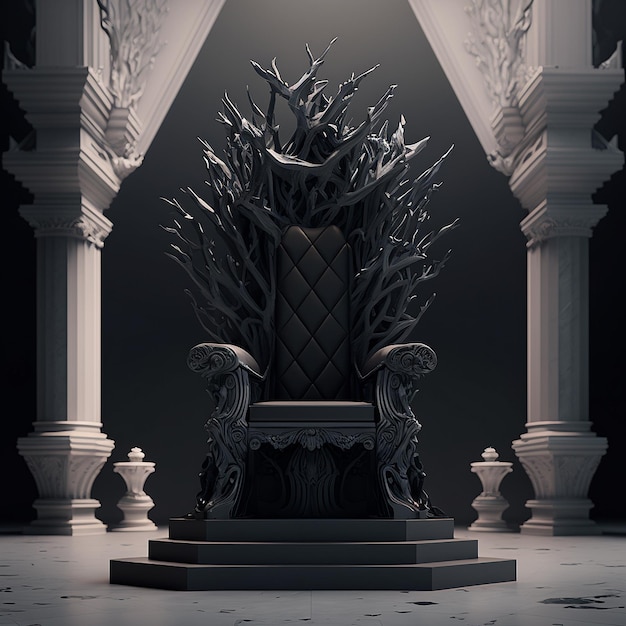 Tron z czarnym kryształowym fotelem królewskim generowanym przez sztuczną inteligencję
