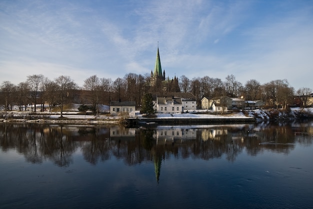 Trondheim Krajobrazowy Zimy Miasta śnieg