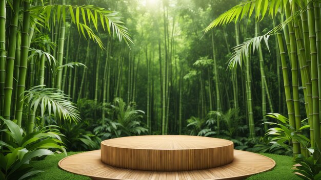 Tropical Bamboo Podium z bujną dżunglą na tle