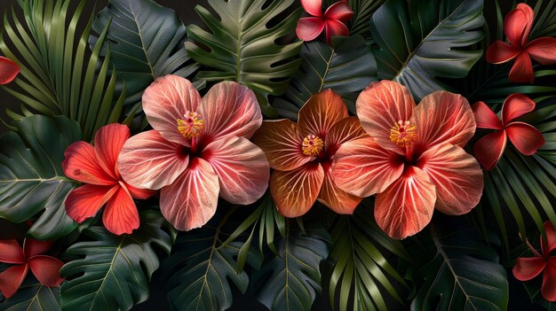 Zdjęcie tropical hibiscus i frangipani ilustracja generatywna sztuczna inteligencja