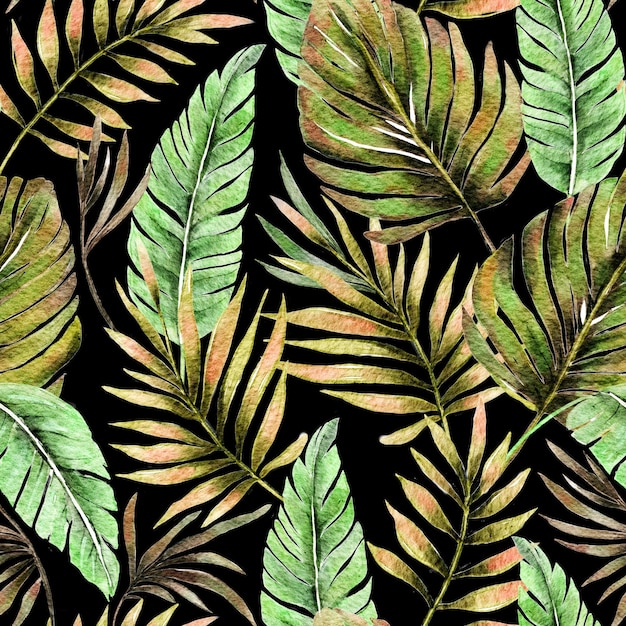 Tropical monstera palm watercolor bezszwowy wzór