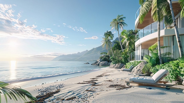 Tropical Paradise Beachfront Lounge i palmy