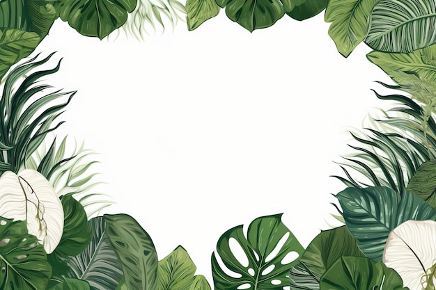 Tropical Paradise Wybitny ręcznie narysowany biały plakat wektorowy z bujną liśćmi