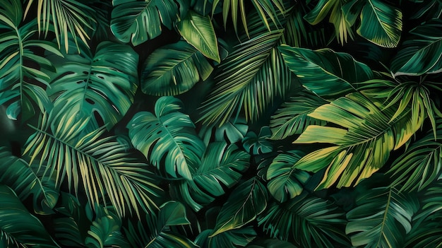 Zdjęcie tropical pattern with beautiful monstera palm leaves dark vintage d illustration