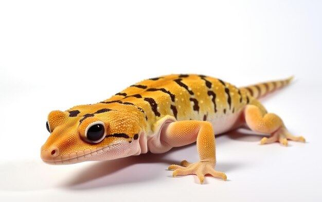 Zdjęcie tropikalna jaszczurka gecko siedzi na białym tle generowanym ai