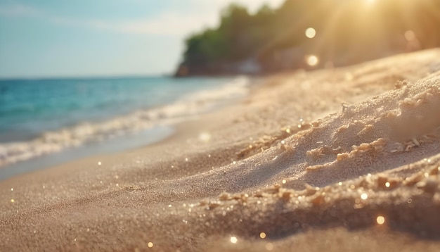 Tropikalna letnia piaszczysta plaża i bokeh słoneczne światło na morskim tle AI Generowane AI Generatywne tapety