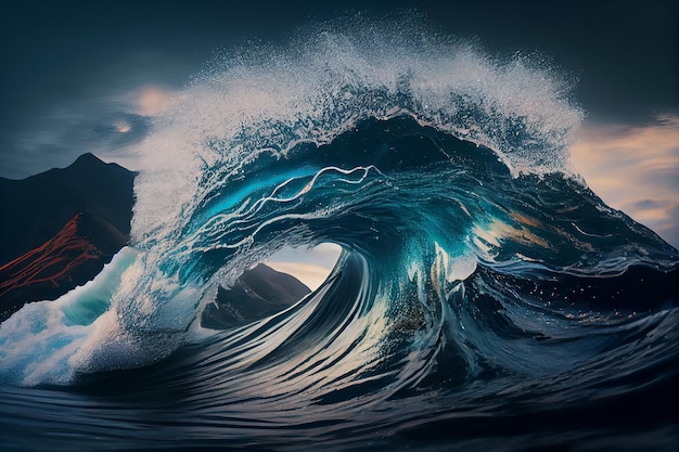 Tropikalna niebieska fala surfingowa Generacyjna Ai Brak ludzi Piękna, ciemnoniebieska fala w oceanie