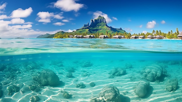Tropikalna panorama plaży jako tło Bora Bora Generative AI