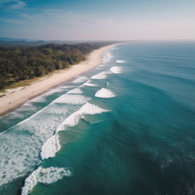 Tropikalna plaża morska i fale morskie uchwycone przez drona
