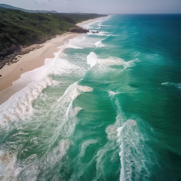 Tropikalna plaża morska i fale morskie uchwycone przez drona