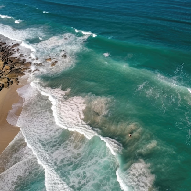 Tropikalna plaża morska i fale morskie uchwycone przez drona