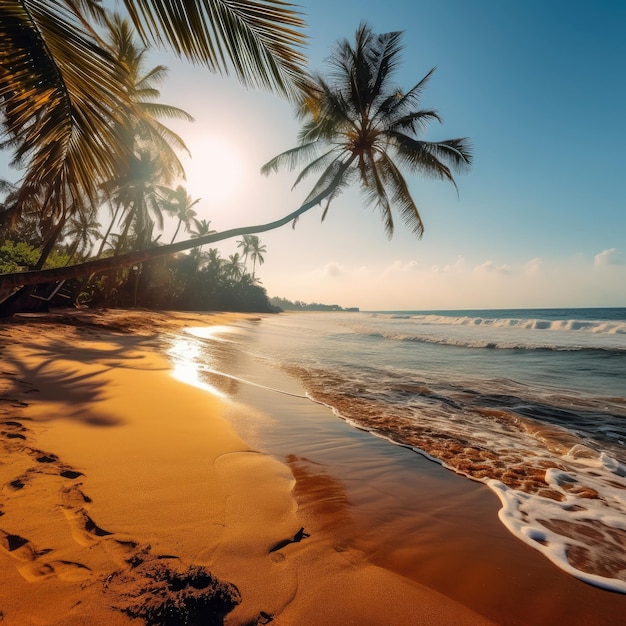 Tropikalna plaża na Sri Lance z palmami w słoneczny dzień