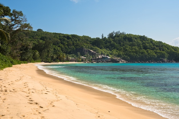 Tropikalna plaża na wyspie Mahe na Seszelach.